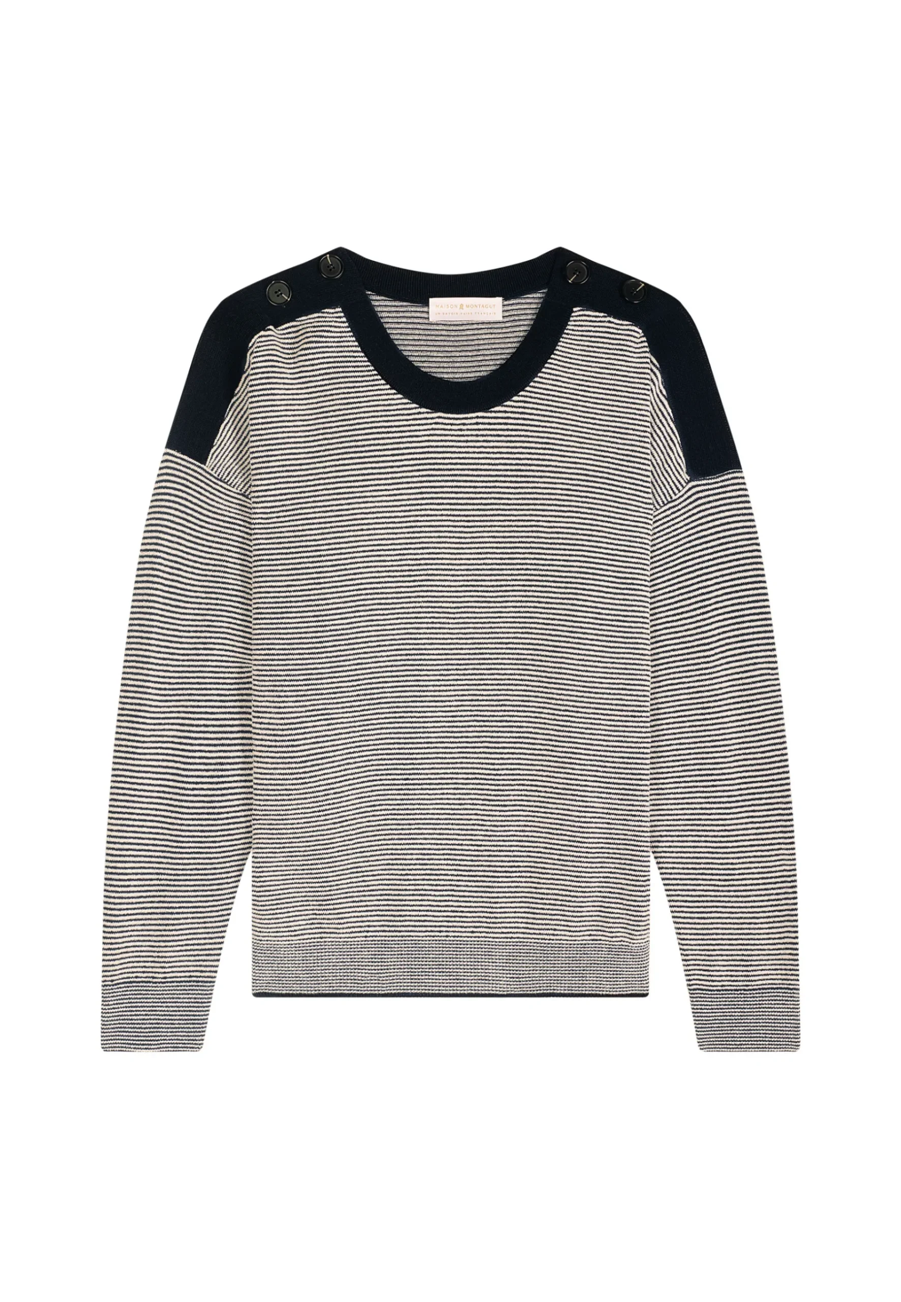 Montagut Pulls-Pull en laine et velours boutons épaules - Rochelle 05-Bleu marine