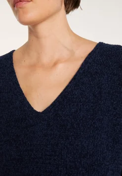 Montagut Pulls-Pull en velours de coton grand col V - Mariette 05-Bleu marine