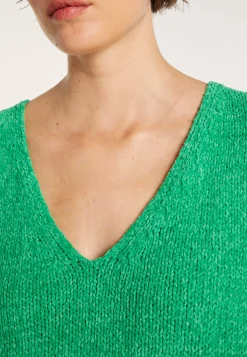 Montagut Pulls-Pull en velours de coton grand col V - Mariette 21-Vert foncé