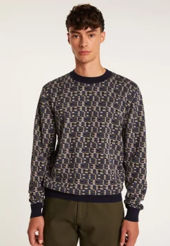 Montagut Pulls-Pull graphique en coton et laine - Lorente 05-Bleu marine