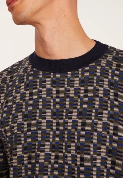 Montagut Pulls-Pull graphique en coton et laine - Lorente 05-Bleu marine