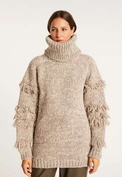 Montagut Pulls-Pull gros col roulé à franges - Sage 11-Gris clair