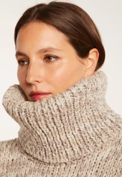 Montagut Pulls-Pull gros col roulé à franges - Sage 11-Gris clair