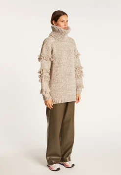 Montagut Pulls-Pull gros col roulé à franges - Sage 11-Gris clair
