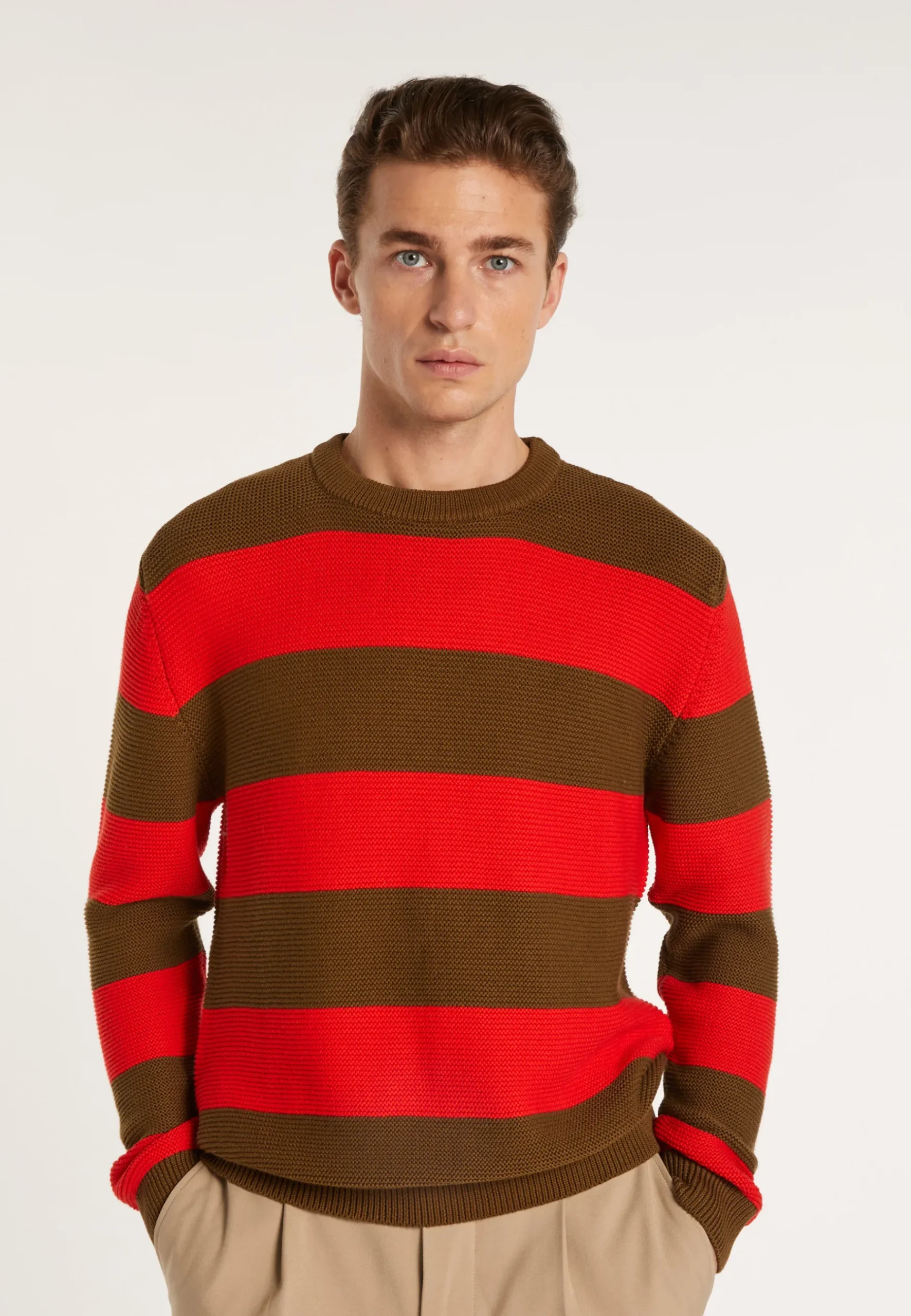 Montagut Pulls-Pull grosses rayures en coton - Rivage 83-Kaki