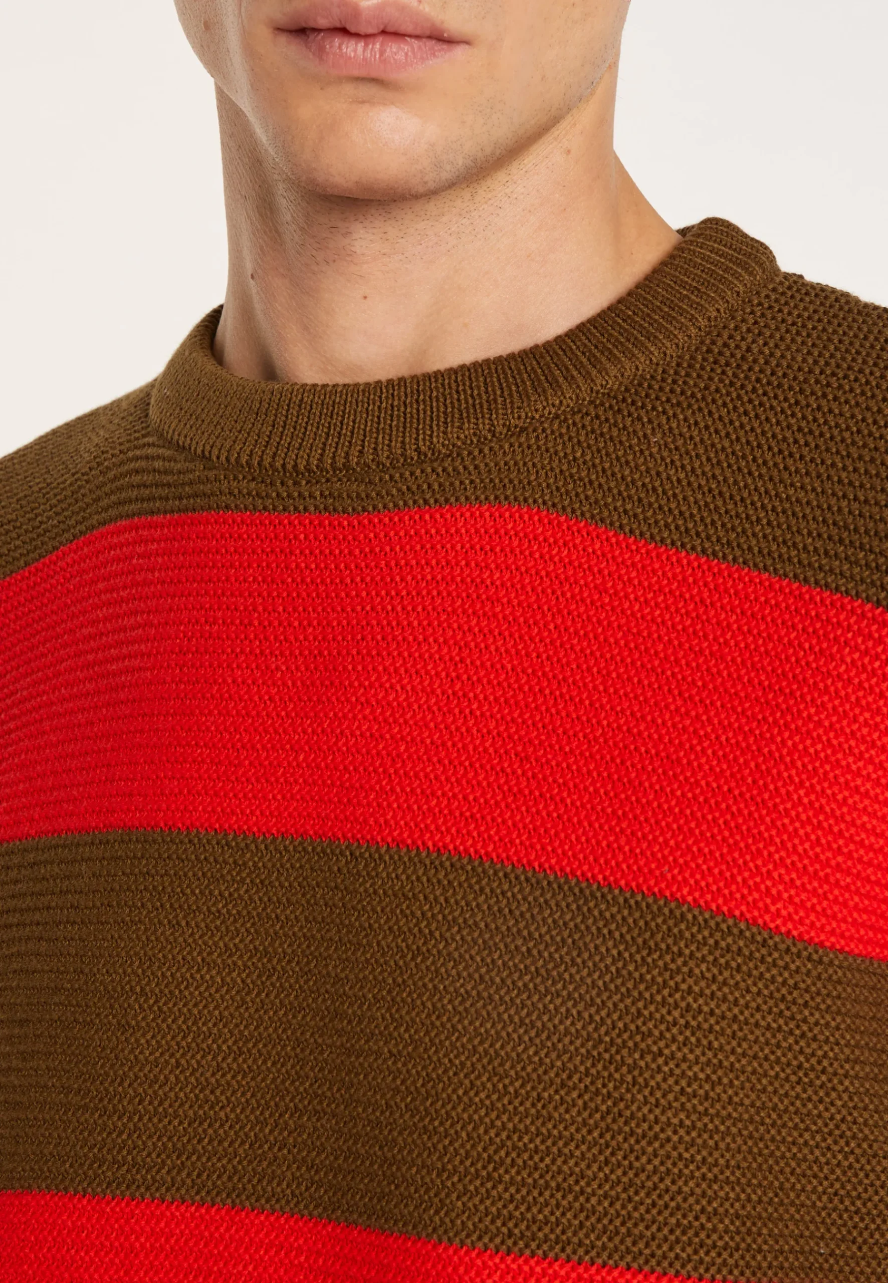 Montagut Pulls-Pull grosses rayures en coton - Rivage 83-Kaki