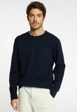 Montagut Pulls-Pull laine mérinos avec logo - Santi 05-Bleu marine