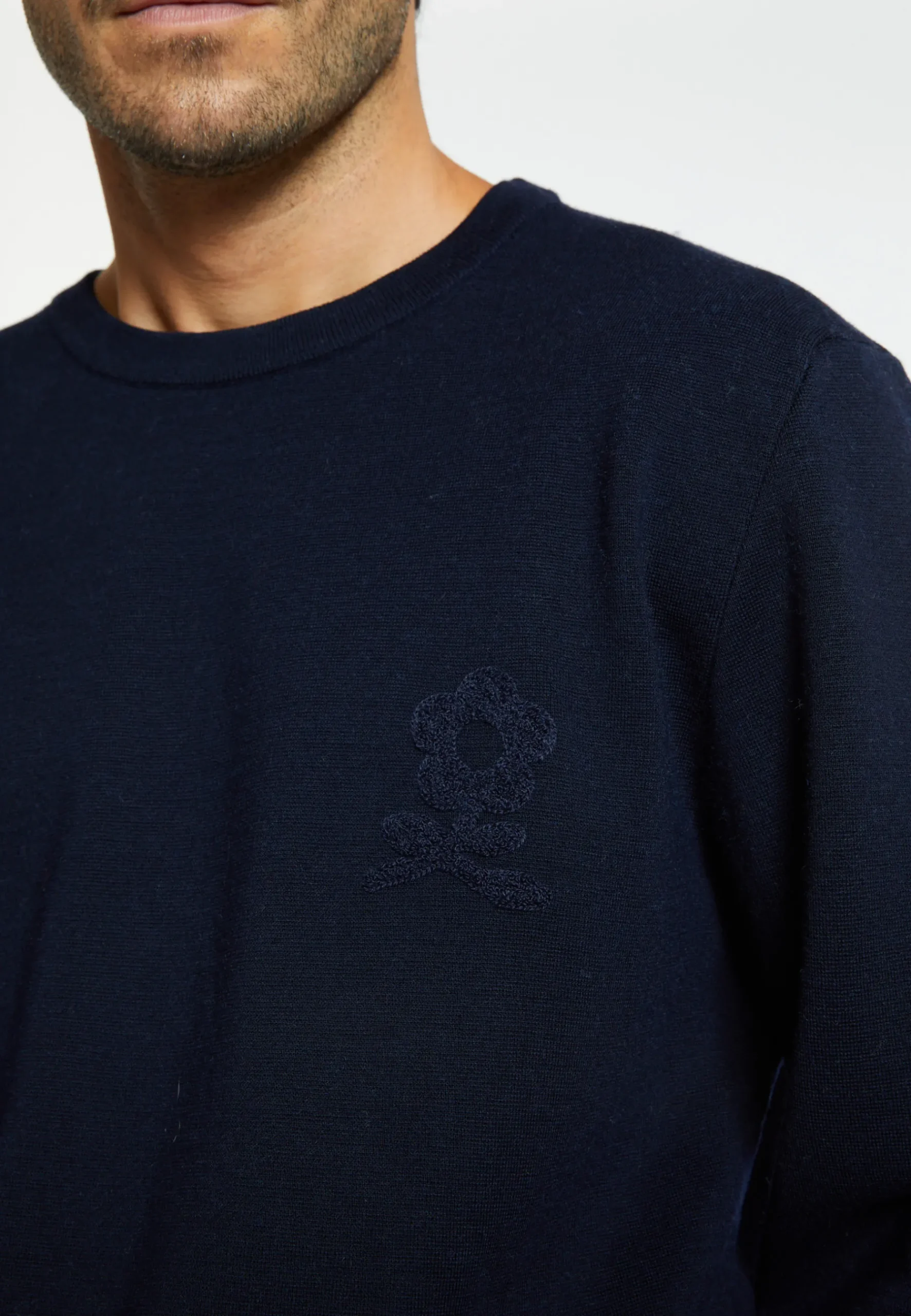 Montagut Pulls-Pull laine mérinos avec logo - Santi 05-Bleu marine