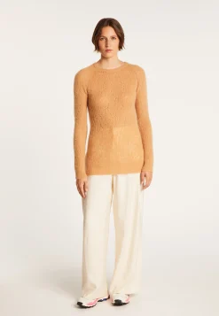 Montagut Pulls-Pull long en mohair ajouré - Emelin 46-Marron clair