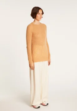 Montagut Pulls-Pull long en mohair ajouré - Emelin 46-Marron clair