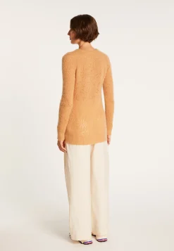 Montagut Pulls-Pull long en mohair ajouré - Emelin 46-Marron clair