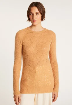 Montagut Pulls-Pull long en mohair ajouré - Emelin 46-Marron clair