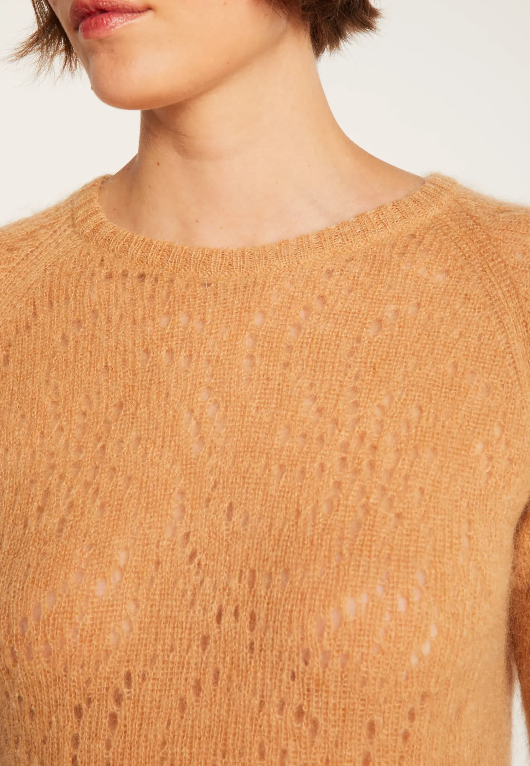 Montagut Pulls-Pull long en mohair ajouré - Emelin 46-Marron clair