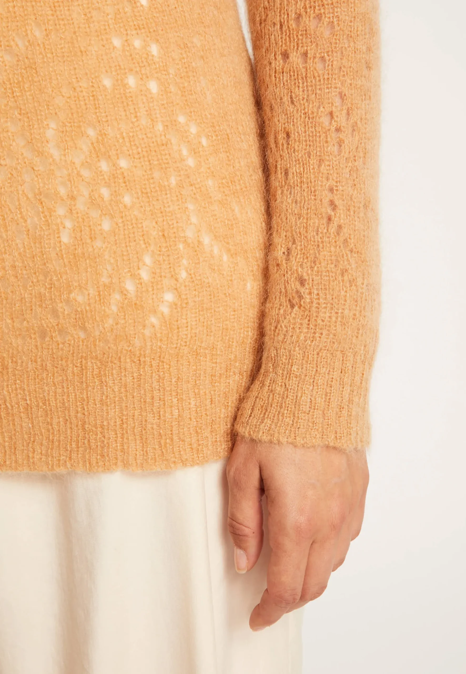 Montagut Pulls-Pull long en mohair ajouré - Emelin 46-Marron clair