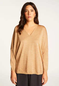 Montagut Pulls-Pull manches chauve-souris en laine et lurex - Boxe Lux 88-Camel