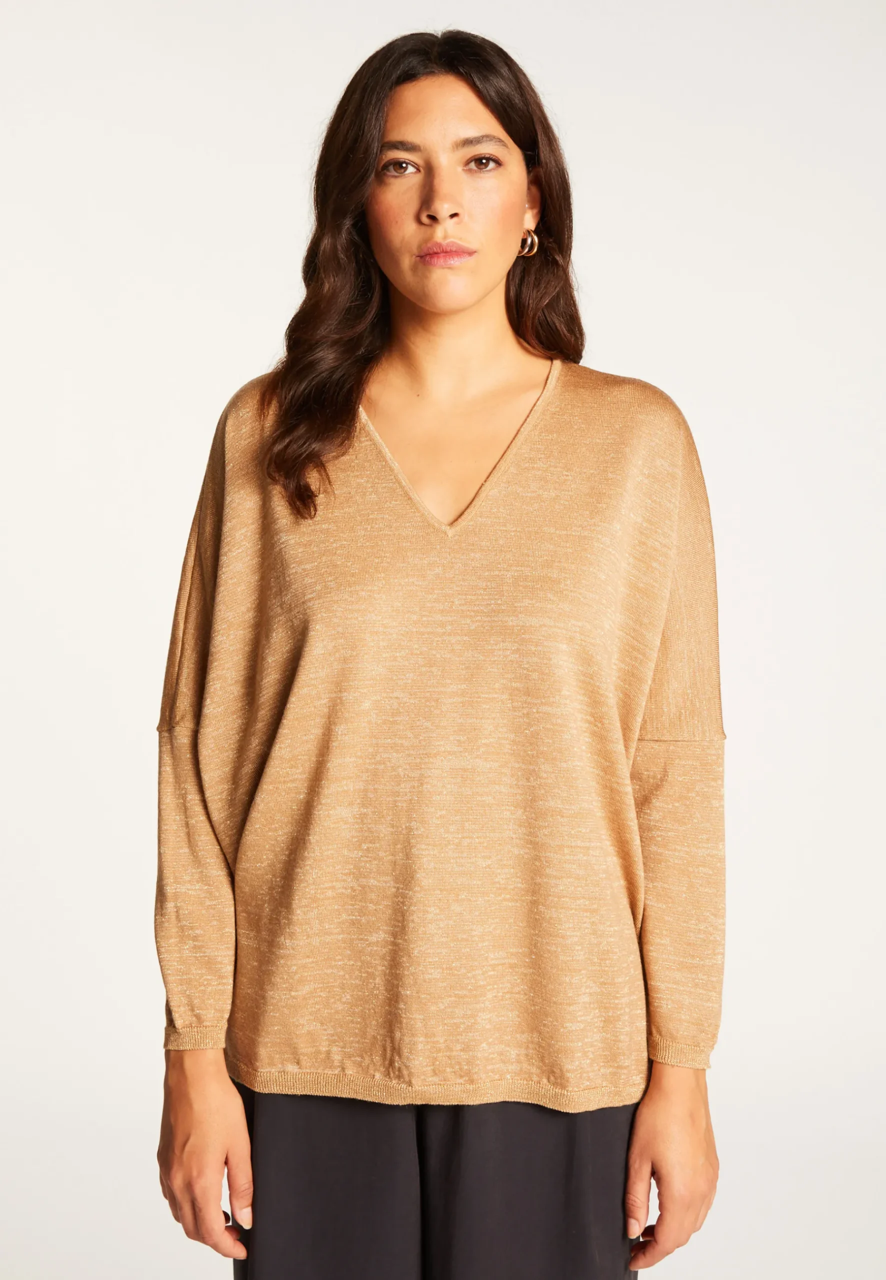 Montagut Pulls-Pull manches chauve-souris en laine et lurex - Boxe Lux 88-Camel