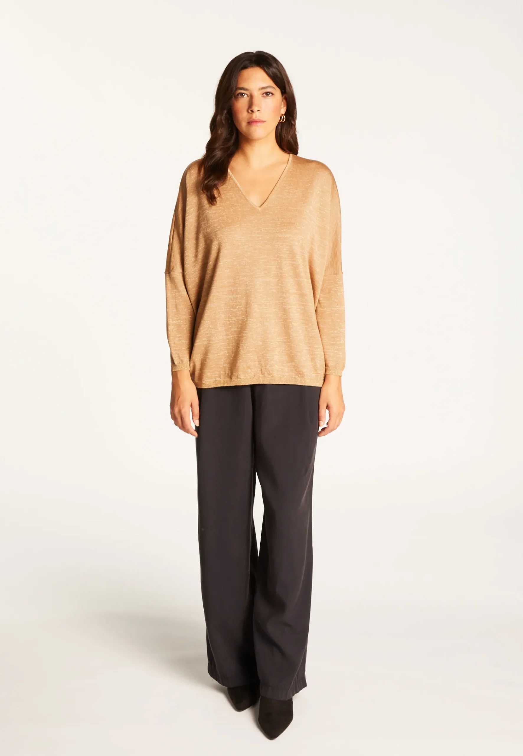 Montagut Pulls-Pull manches chauve-souris en laine et lurex - Boxe Lux 88-Camel