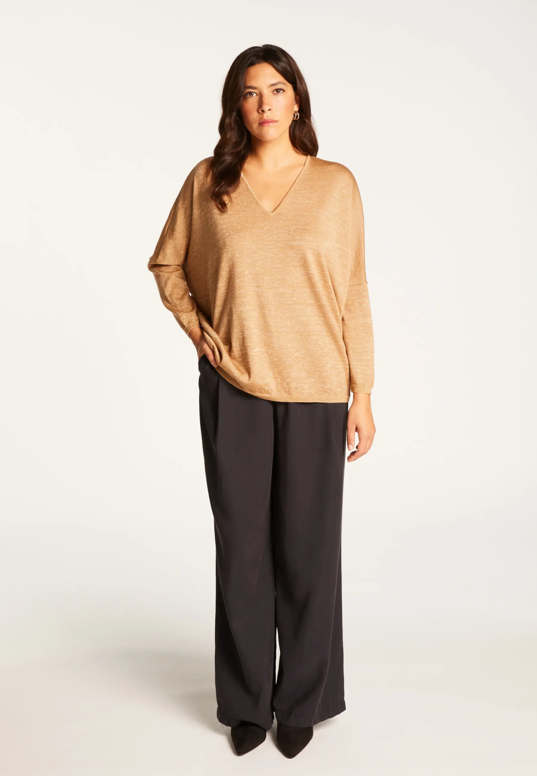 Montagut Pulls-Pull manches chauve-souris en laine et lurex - Boxe Lux 88-Camel