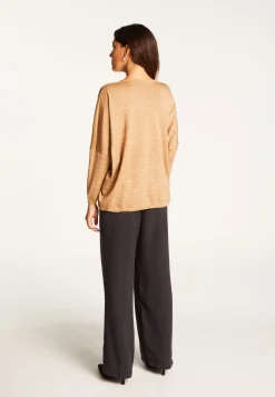 Montagut Pulls-Pull manches chauve-souris en laine et lurex - Boxe Lux 88-Camel