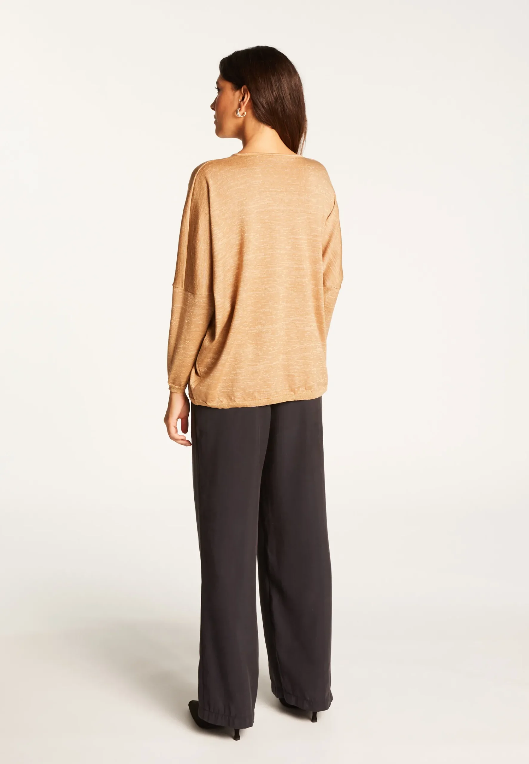 Montagut Pulls-Pull manches chauve-souris en laine et lurex - Boxe Lux 88-Camel