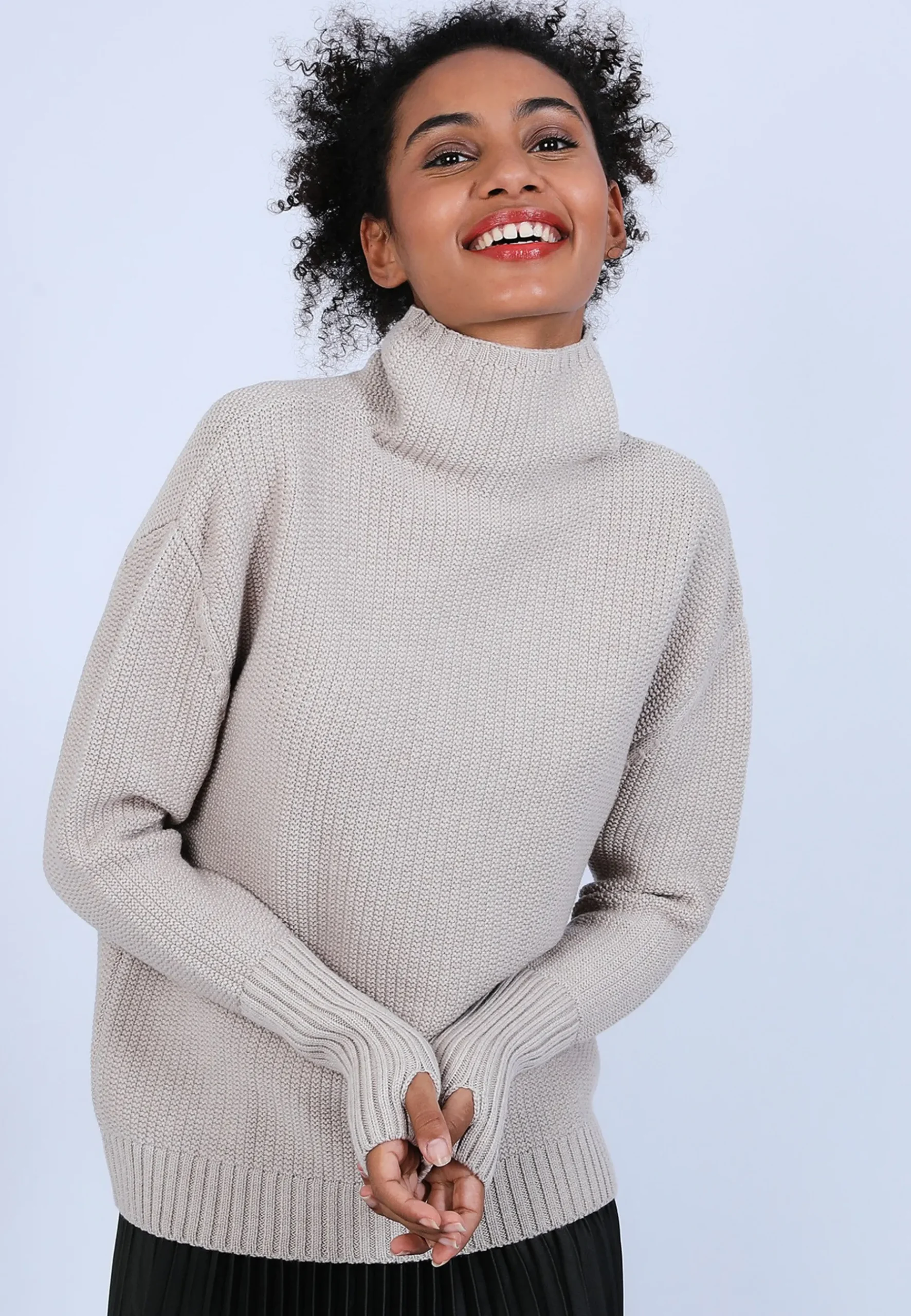 Montagut Pulls-Pull manches extra longues en laine mérinos - Solane 13-Beige moyen