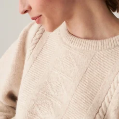 Montagut Pulls-Pull manches raglan en laine cocon et maille torsadée - Carlotta 82-Ecru