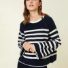 Montagut Pulls-Pull marinière en cachemire à manches ample - Gaelle 05-Bleu marine