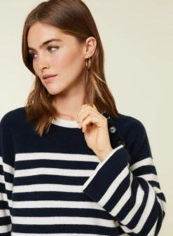 Montagut Pulls-Pull marinière en cachemire à manches ample - Gaelle 05-Bleu marine