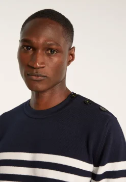 Montagut Pulls-Pull marinière en coton - Iris 05-Bleu marine