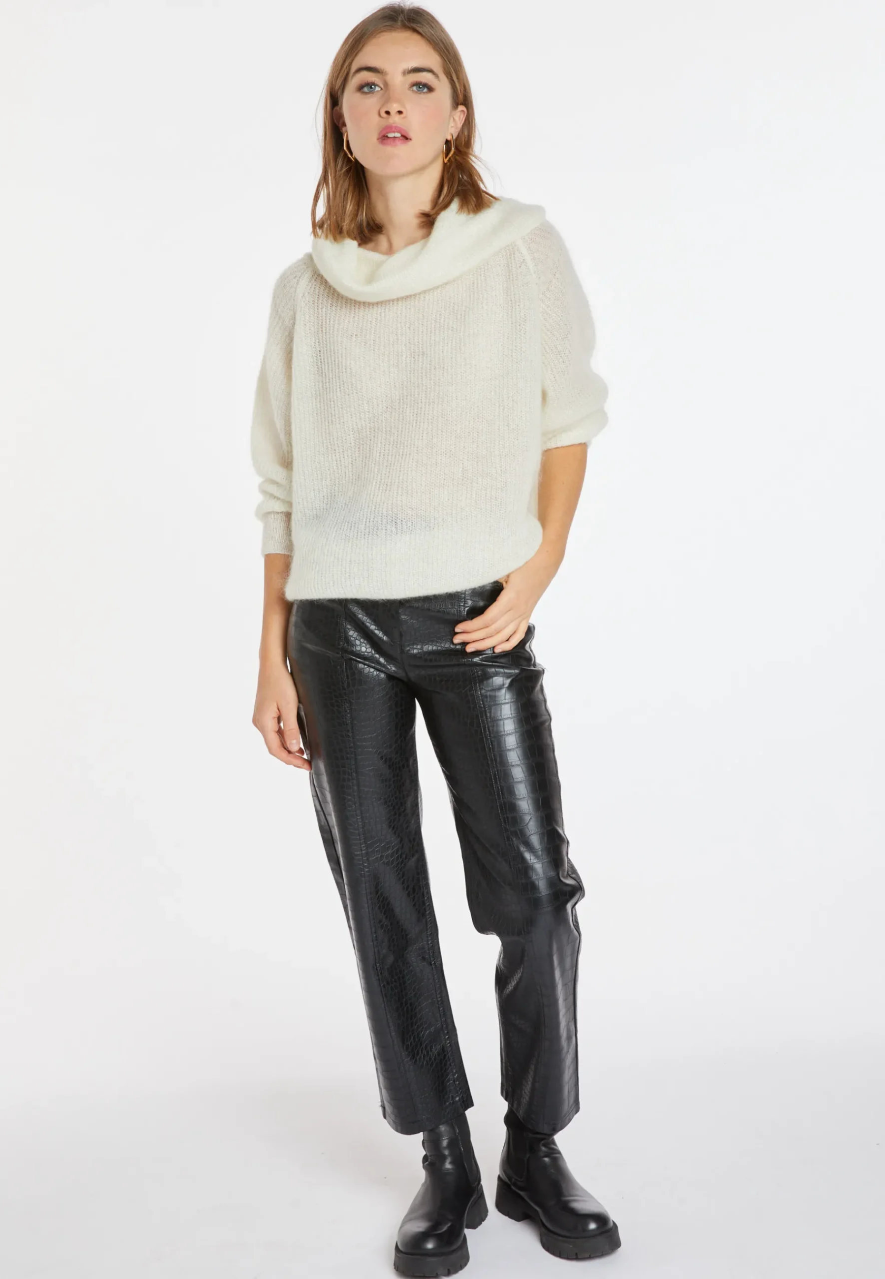 Montagut Pulls-Pull mohair encolure bardot - Caelie 82-Ecru
