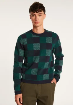 Montagut Pulls-Pull motif damier en cachemire - Amadeo 21-Vert foncé