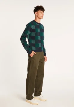 Montagut Pulls-Pull motif damier en cachemire - Amadeo 21-Vert foncé