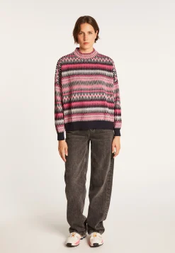 Montagut Pulls-Pull motifs aztèques en laine - Fidji 05-Bleu marine