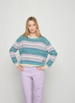 Montagut Pulls-Pull multicolore coton et lin - Thadji 04-Bleu clair