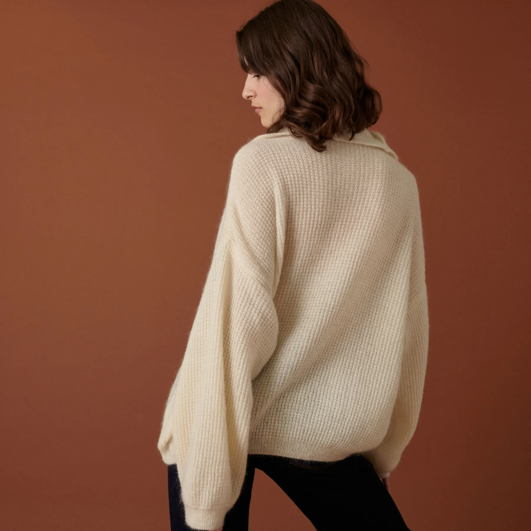 Montagut Pulls-Pull oversize boutonné en mohair - Clea 82-Ecru