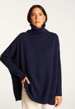 Montagut Les Incontournables-Pull oversize col roulé laine et cachemire - Clara 05-Bleu marine