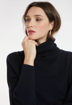 Montagut Les Incontournables-Pull oversize col roulé laine et cachemire - Clara 05-Bleu marine