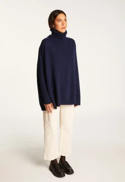 Montagut Les Incontournables-Pull oversize col roulé laine et cachemire - Clara 05-Bleu marine