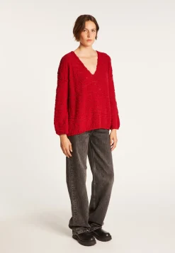 Montagut Pulls-Pull oversize col V - Sari 52-Rouge