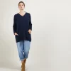 Montagut Les Incontournables-Pull oversize col V en Cachemire boutonné dos - Binta 05-Bleu marine