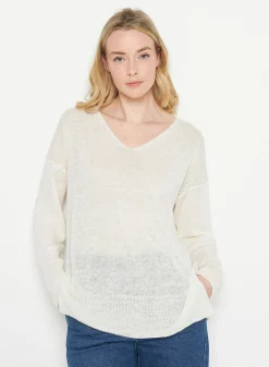 Montagut Pulls-Pull oversize col V en lin - Tiphaine 82-Ecru