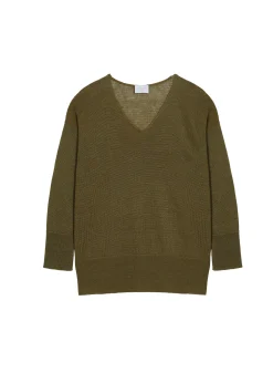 Montagut Pulls-Pull oversize col V en lin - Tiphaine 83-Kaki