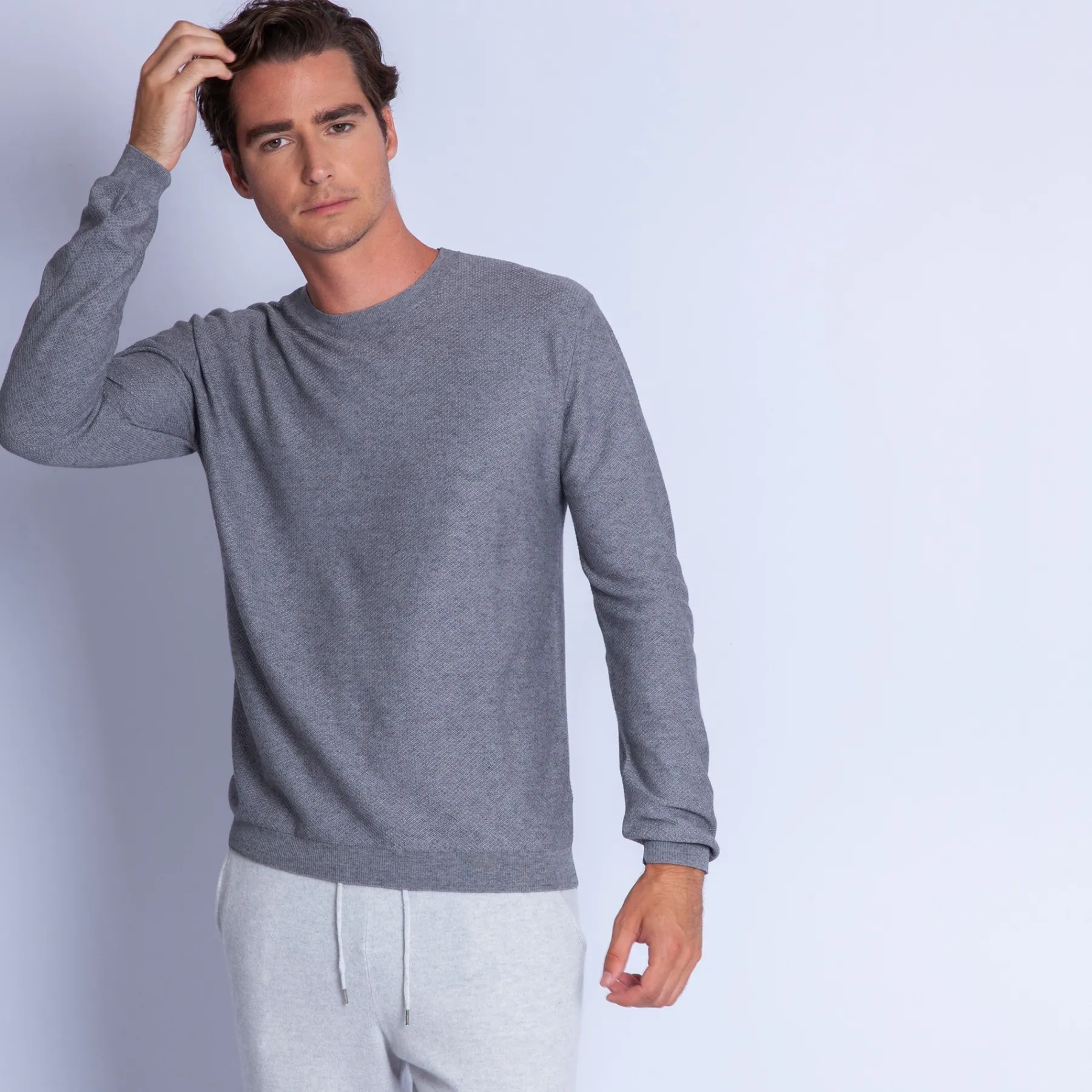 Montagut Pulls-Pull ras du cou en coton cachemire - Hizoka 09-Gris moyen