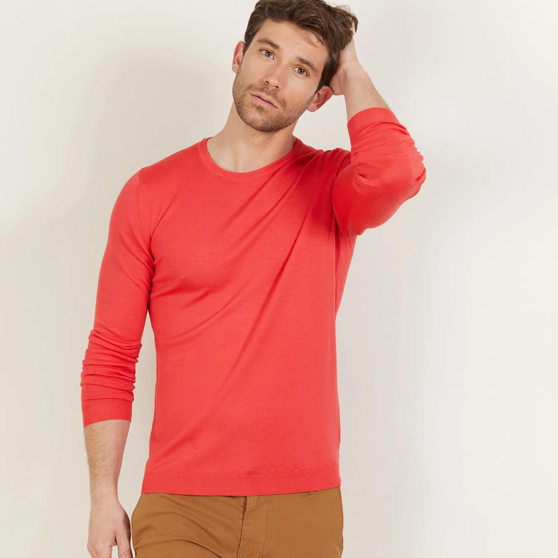 Montagut Pulls-Pull ras du cou en laine mérinos - Bertille 19-Rouge clair