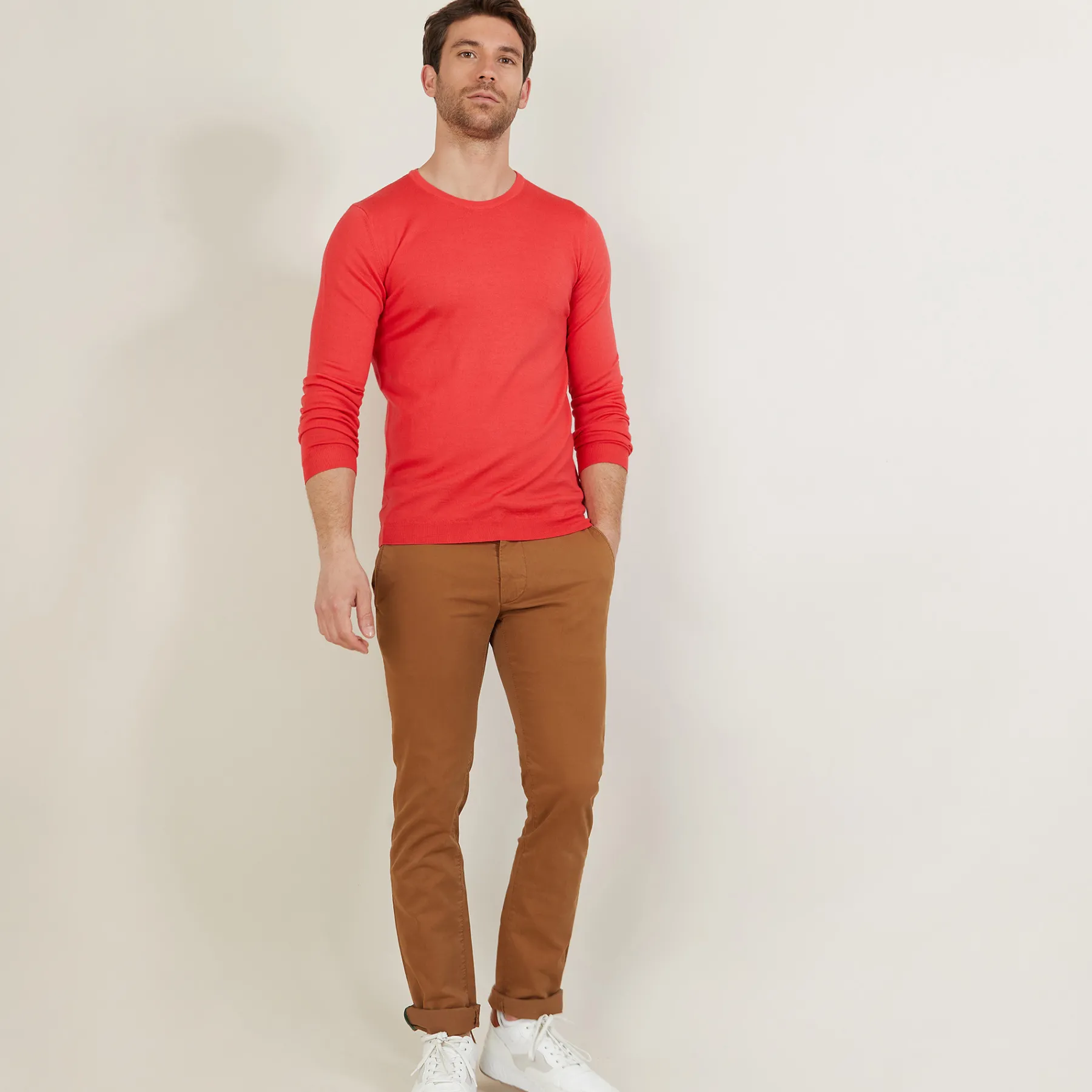 Montagut Pulls-Pull ras du cou en laine mérinos - Bertille 19-Rouge clair