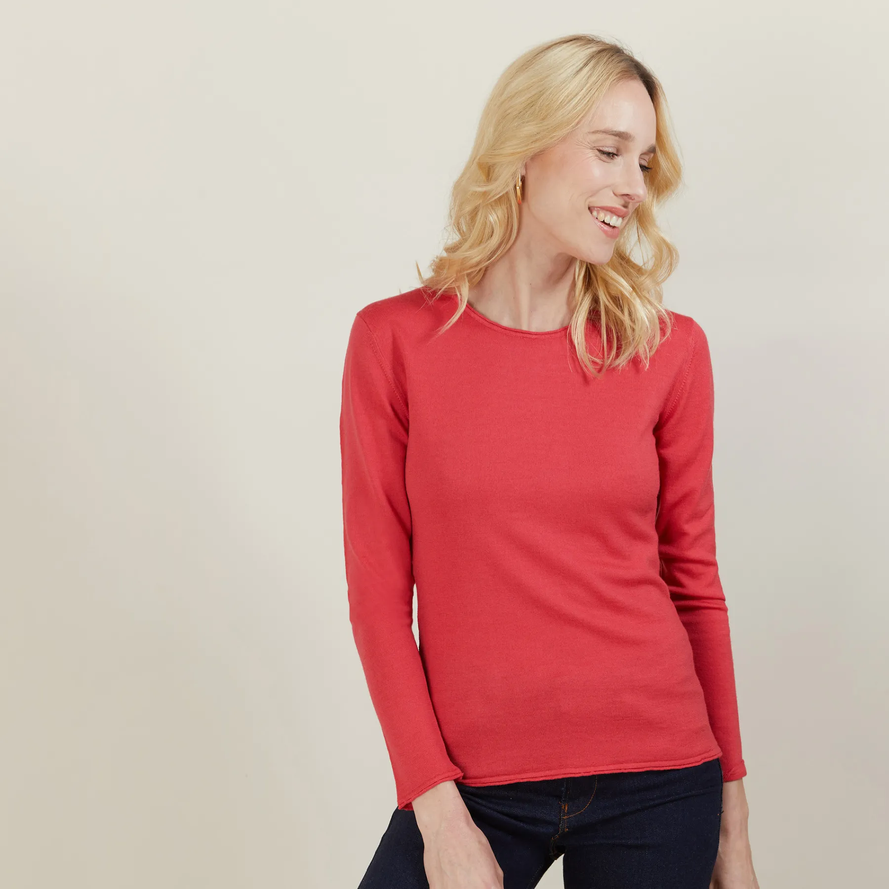 Montagut Pulls-Pull ras du cou en laine - Bourse 26-Rose foncé