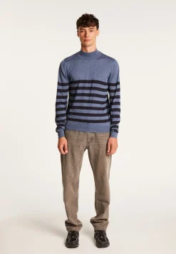 Montagut Pulls-Pull rayé col montant en laine - Lazaar 05-Bleu marine