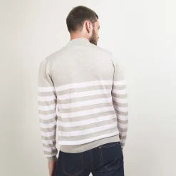 Montagut Pulls-Pull rayé col montant en laine - Lazaar 13-Beige moyen
