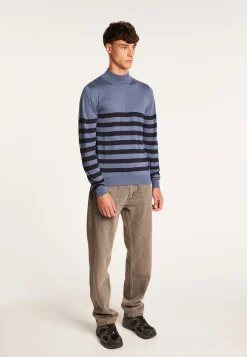 Montagut Pulls-Pull rayé col montant en laine - Lazaar 05-Bleu marine