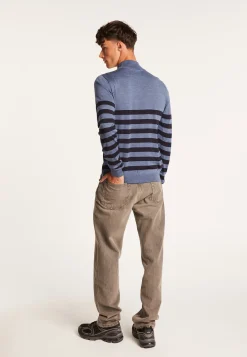 Montagut Pulls-Pull rayé col montant en laine - Lazaar 05-Bleu marine